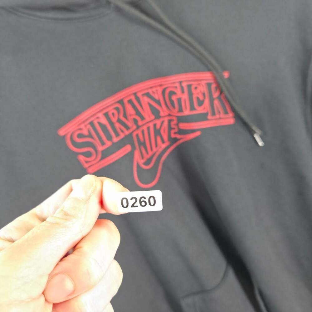 Nike x Stranger Things Hoodie Mens Large Black Red Logo Fleece Sweatshirt - Picture 9 of 9